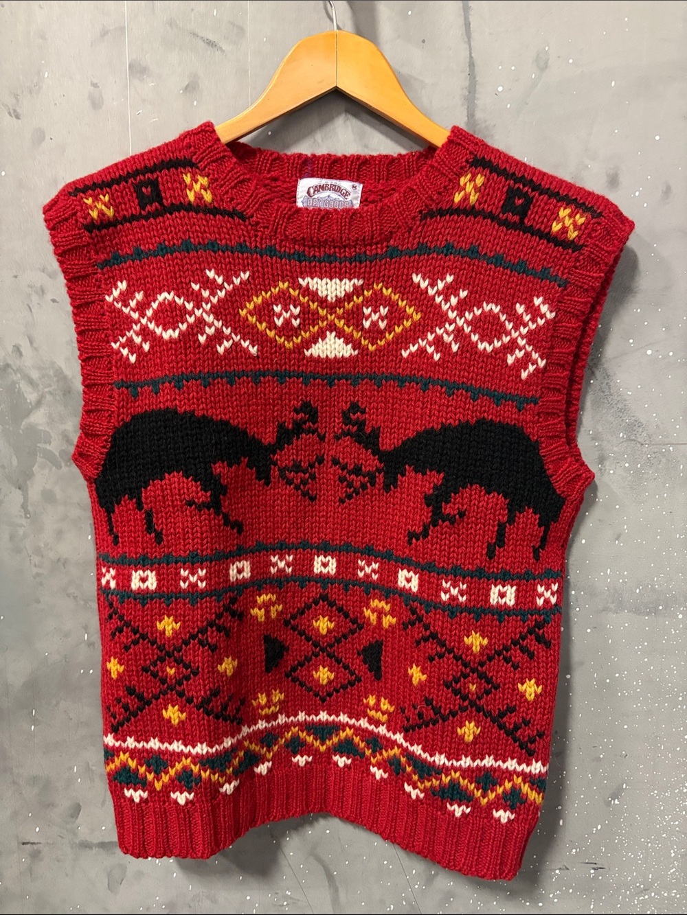 Vintage 90s Cambridge Dry Goods Red Fair Isle Knit Sleeveless Sweater Vest